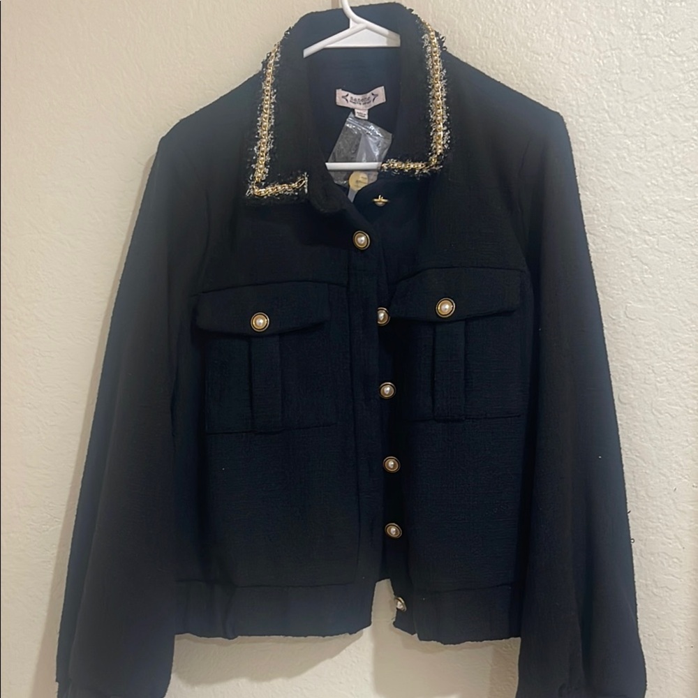 Nanette Laporte Black Tweed Jacket with Gold accents